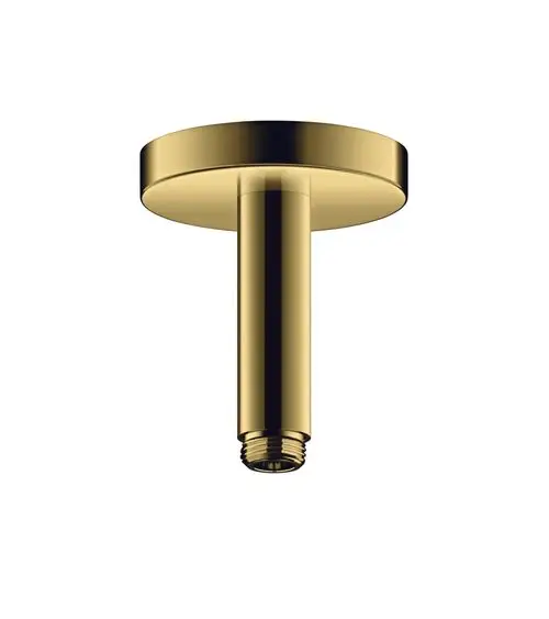 Deckenanschluss in glänzendem Gold, zylindrische Form mit gewendeltem Ende. Produkt von AXOR. Gezeigt wird die obere Sicht des Anschlusses.